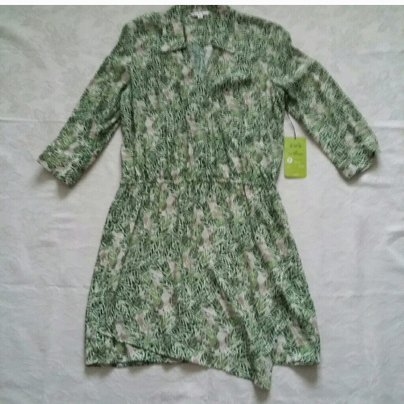 CAbi tropical leaf print faux wrap dress New